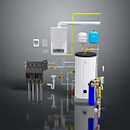 Industrial Equipment System With Large White Tank Blue Small Tank And Control Panel