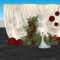 Wedding Photo Check In Spot With White Curtain Backdrop Red Balls And Green Plants