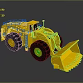 Yellow Large Construction Loader With Big Wheels Cab And Front Bucket 3d model