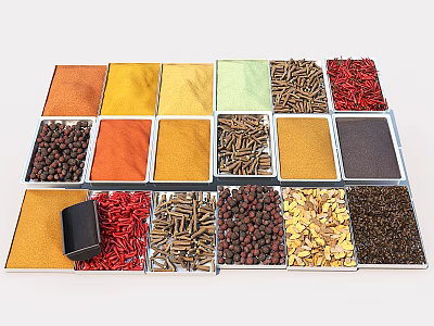 Organized Spice Containers With Various Colorful Spices Neatly Arranged In Grid Storage 3d model