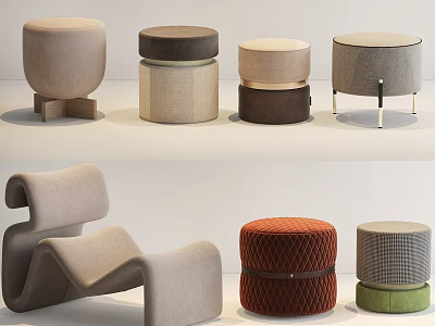 Modern Ottoman Designs With Various Shapes Colors And Fabric Materials 3d model