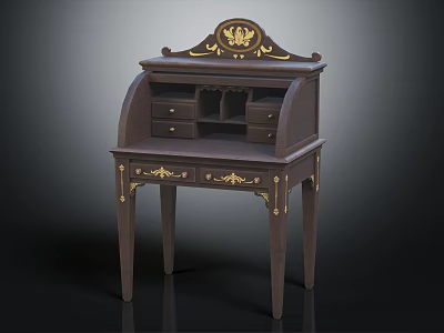 Antique Writing Desk with Gold Accents Decorative Crest Drawers and Carved Legs 3d model