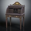 Antique Writing Desk with Gold Accents Decorative Crest Drawers and Carved Legs