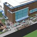 Modern Commercial Landscape With Outdoor Seating Colorful Decorations Greenery And Pedestrian Area