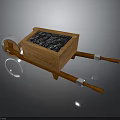 Wooden Handcart Loaded With Black Coal With Wooden Handles And White Wheels
