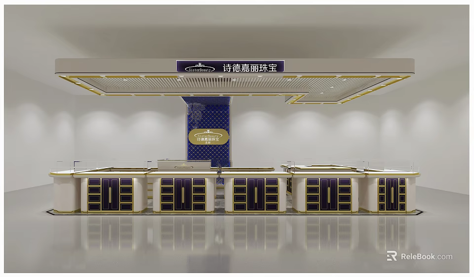 Elegant Shipulin Jewelry Store With Luxury Display Counters And Modern Interior Design 3d model 