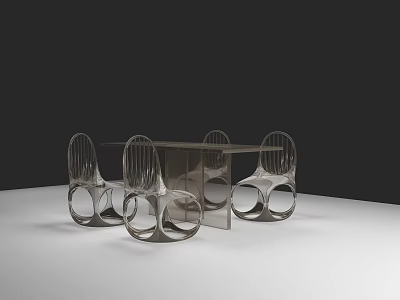 Modern Transparent Dining Table Set With Curved Metal Frame Chairs And Sleek Design 3d model