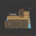 Traditional Desert Architecture Model With Clay Walls Red Roof Blue Base And Sandy Ground Decorations