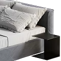 Modern Double Bed Interior With Soft Pillows Gray Blanket And Bedside Table