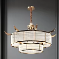 Elegant Chinese Chandelier with Golden Frame and Layered Crystal Shades