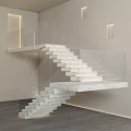 Floating Modern Concrete Staircase With Glass Railing And Illuminated Steps Interior Design 3d model