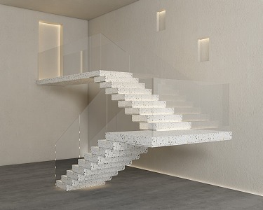 Modern Stair Glass Handrail 3d model