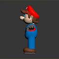 3D Cartoon Character In Red Hat Blue Overalls With Open Arms Brown Shoes And Braces