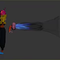 Colorful Character Wearing Rabbit Ear Helmet Yellow Top Black Pants And Blue Shoes