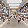 Modern Specialty Store Interior With Colorful Product Shelves Central Marble Table And Green Plant
