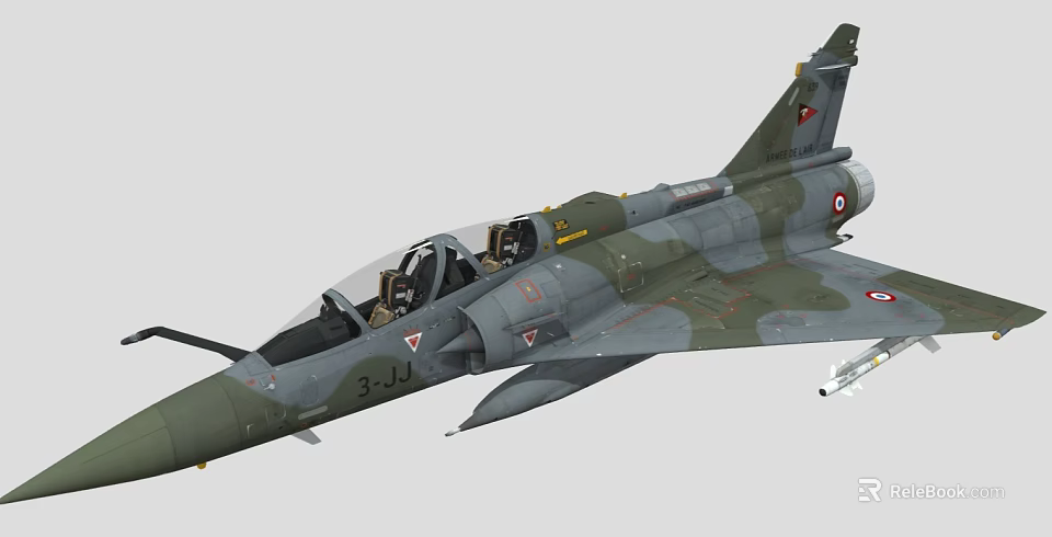 Two Seat Camouflage Fighter Jet With Tail Insignia Serial Number 3 JJ And Weapon Payload 3d model 