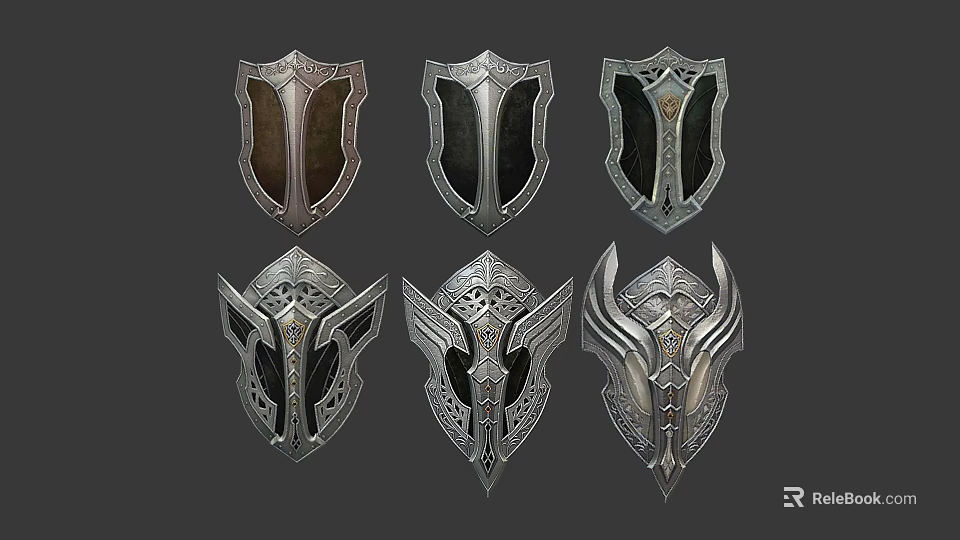 Six Different Intricately Designed Shields With Unique Patterns And Details 3d model 