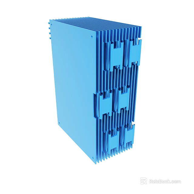 Blue Aluminum Heat Sink With Fins For Electronic Cooling Systems 3d model 