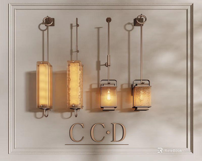 Modern Wall Lamps With Metal Frame And Glass Shade Emit Warm Light On Beige Wall 3d model 