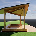 Wooden Pergola Structure With Sloped Roof And Support Columns In Outdoor Area