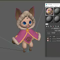Game Movie Character Cartoon Cat With Pink Cloak Cat Ears And Blue Eyes