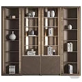 Modern Decorative Cabinet With Wooden Frame Glass Shelves Vases Books And Decorative Items