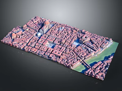 Modern City Model Aerial View With Red Rooftops Dense Buildings River And Landmark Structure 3d model