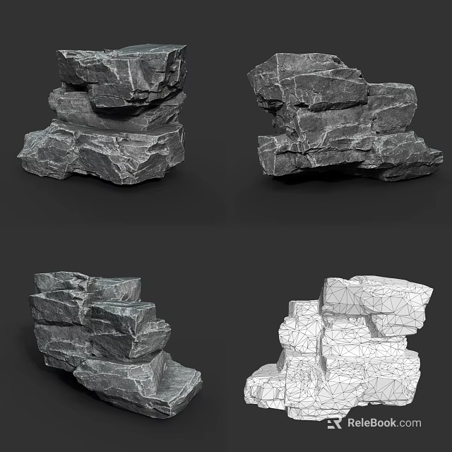 Natural Rock Formations With Stacked Stones From Various Angles And Textured Surfaces 3d model 