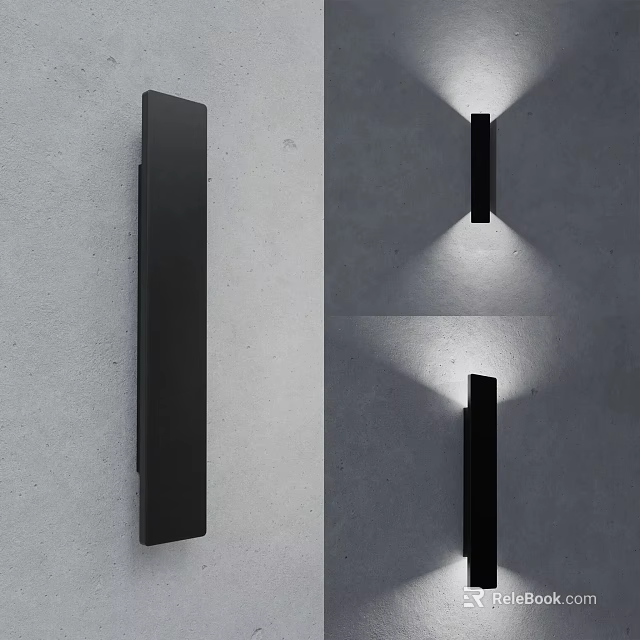 Modern Black Wall Lamp Mounted On Gray Wall With Lighting Shadow Effect 3d model