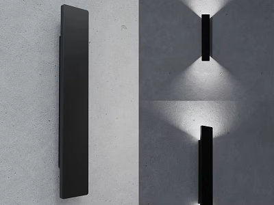 Modern Black Wall Lamp Mounted On Gray Wall With Lighting Shadow Effect 3d model