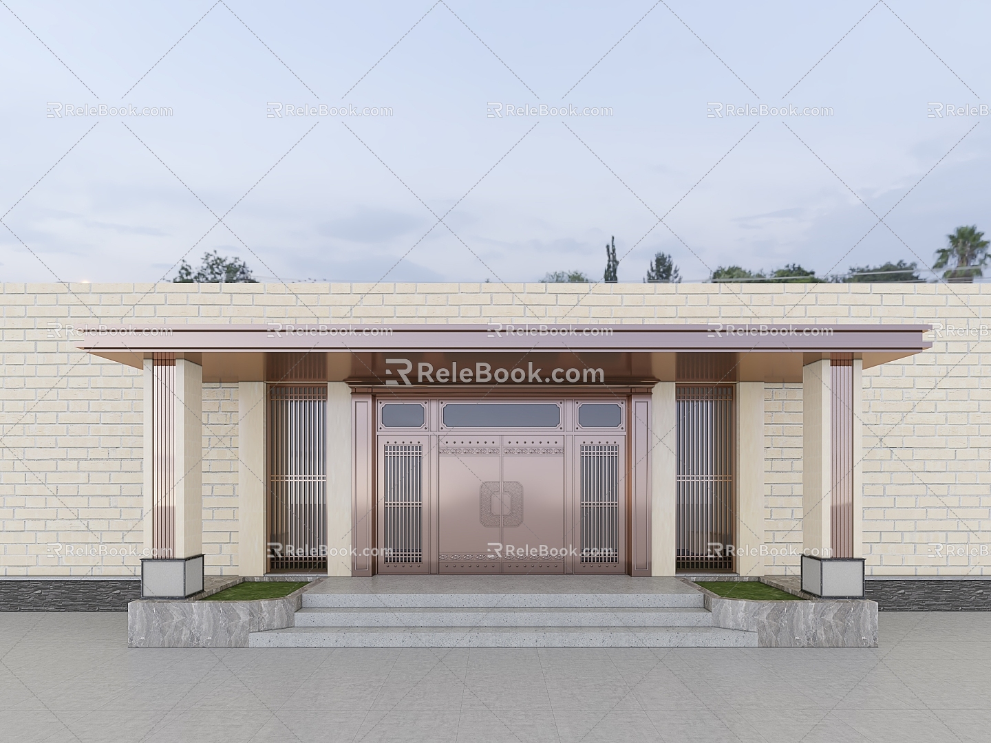 New Chinese Style Gate Villa Bronze Gate Club Gate Office Building Gate 3d model