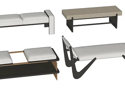 Modern Stools Featuring Upholstered Seats Metal Frames And Wooden Structural Designs 3d model