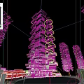 Modern Residential Building with Unique Layered Structure Large Balconies and Greenery Under Blue Sky