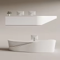Modern White Reception Desk With Sleek Design And Computer Monitors Plus Potted Plant