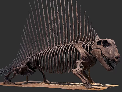 Prehistoric Reptile Fossil Skeleton with Long Spines and Skeletal Structure 3d model