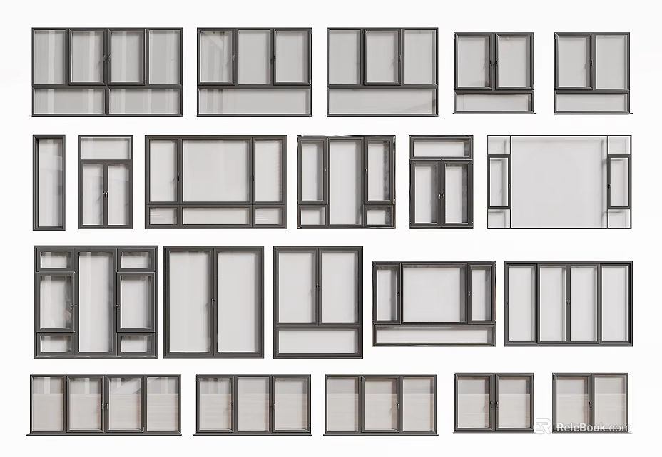 Different Styles And Sizes Of Floor To Ceiling Windows Shown 3d model 