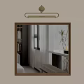 Golden Framed Decorative Mirror Reflecting Modern Interior With Window Curtains And Green Plant