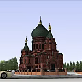 Historic Russian Church With Green Domes Golden Spires And Red Brick Walls