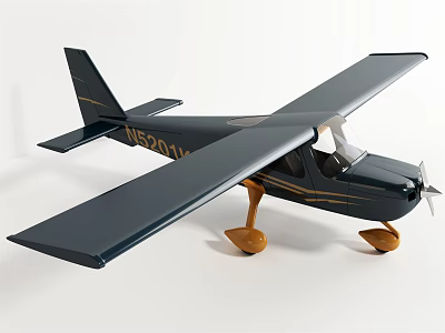 Dark Blue Airplane Model N5201U With Gold Stripes Propeller And Landing Gear 3d model