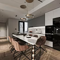 Modern Living and Dining Room Interior With White Sofa Coffee Table TV Fireplace Dining Table