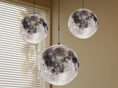 Moon Shaped Pendant Lights Hanging in Room with White Window Blinds 3d model