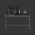 Laboratory Setup With Lab Table Gas Cylinder Beaker Test Tube Rack And Test Tubes