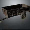 Construction Site Old Rusty Red Trailer With Large Wheels And Weathered Surface 3d model