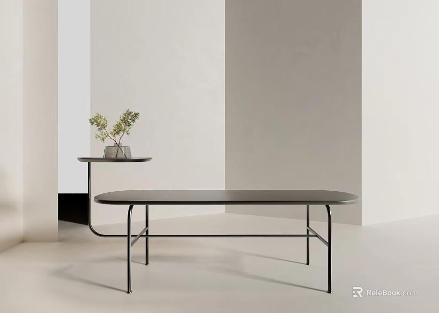 Modern Black Accent Chair With Metal Legs And Side Table In Minimalist Interior 3d model 