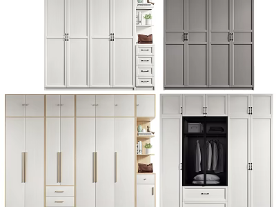 Modern Wardrobe Designs With White Gray Finishes Drawer Storage Open Shelves And Hanging Space 3d model