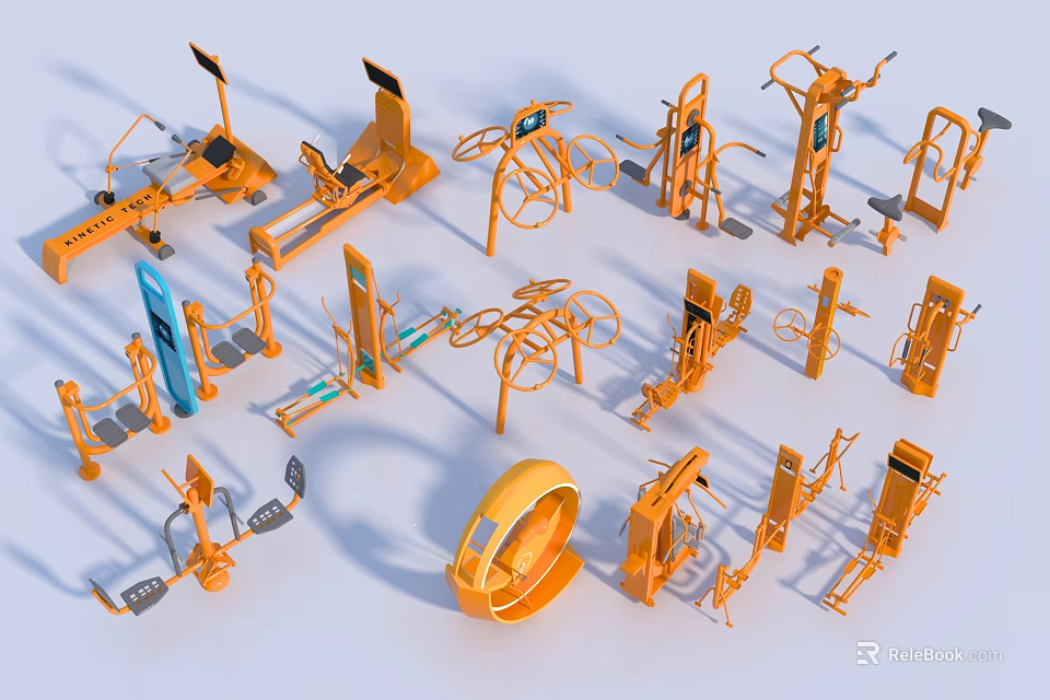Modern Sports Equipment Collection Including Treadmills Bikes And Fitness Machines For Gym 3d model 