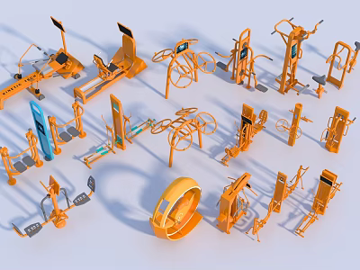 Modern Sports Equipment Collection Including Treadmills Bikes And Fitness Machines For Gym 3d model