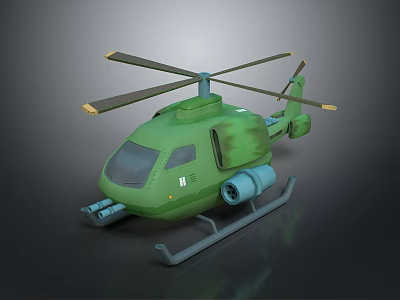 Green Military Helicopter 3D Model With Propellers And Machine Gun Details 3d model