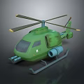 Green Military Helicopter 3D Model With Propellers And Machine Gun Details