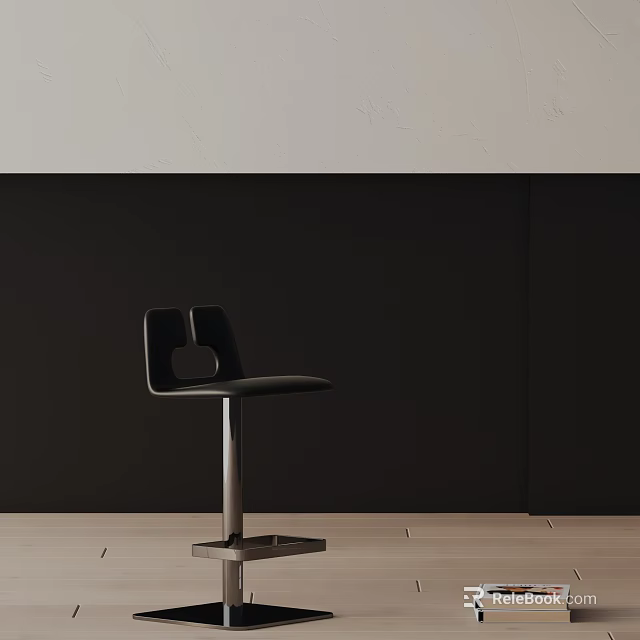 Modern Black Bar Stool With Curved Backrest And Sturdy Metal Base Design 3d model 